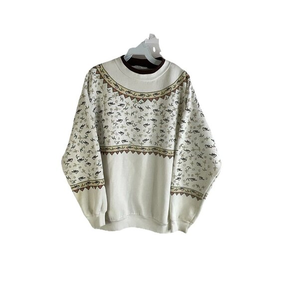 Vintage Sweaters - Vintage Cream and Brown Patterned Sweater